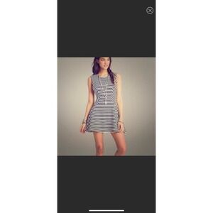 Free People Cha Cha Striped Fit & Flare Skater Mini Dress sz Large